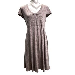 Toad&Co Rosemarie XL Taupe Navy Print Stretch‎ Short Sleeve V Neck Casual Dress